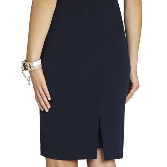 2 BCBGMaxAzria Black Blue Clara Color Blocked Sheath Dress Gold Necklace Pencil - Picture 6 of 6